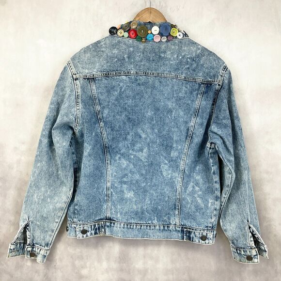 VTG 80s Y Womens Denim Jacket Size Small Buttons Retro Funky Preppy Maximalist - Picture 2 of 9